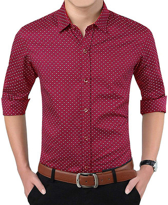 FREAKS Men Polka Print Formal Maroon Shirt