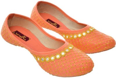 GoursFashion Women & Girls' Ethnic Shoes Jaipuri Jutti Traditional Mojari Stylish Mojari Bellies For Women(Orange)