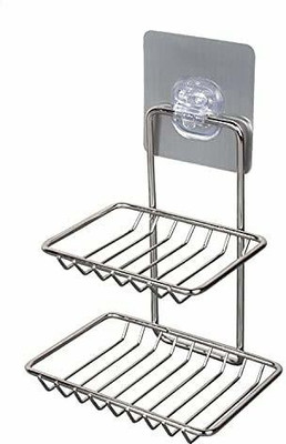 Modinity Double Layer Soap Dish Storage Organizer Holder and Stainless Steel Hook Self-(Silver)