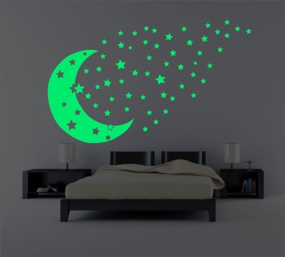 Devil designs 40 cm Star & Moon Night Glow (40 cm x 67 cm) Self Adhesive Sticker(Pack of 1)