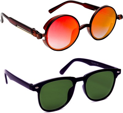 TheWhoop Round, Retro Square Sunglasses(For Men & Women, Orange, Green)