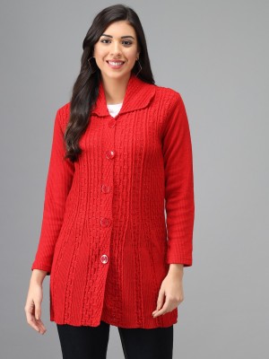 eWools Woven Collared Neck Casual Women Red Sweater