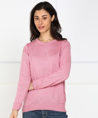 PROVOGUE Solid Crew Neck Casual Women Pink Sweater
