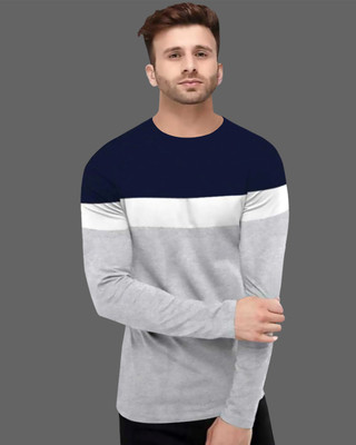 FastColors Solid Men Round Neck Blue, Grey T-Shirt