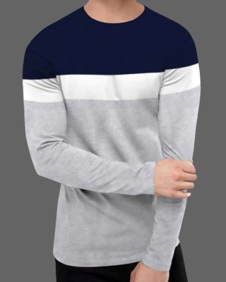 FastColors Solid Men Round Neck Blue, Grey T-Shirt