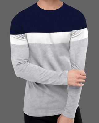 FastColors Colorblock Men Round Neck Blue, Grey T-Shirt