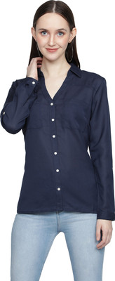 NUEVOSDAMAS Casual Full Sleeve Solid Women Blue Top