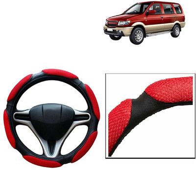 VOCADO Hand Stiched Steering Cover For Chevrolet Tavera(Red, Leatherite)