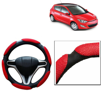 VOCADO Hand Stiched Steering Cover For Hyundai i20(Red, Leatherite)