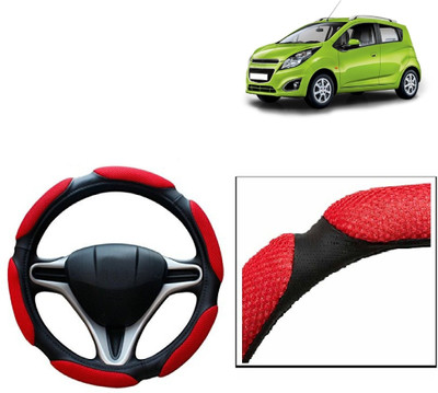 VOCADO Hand Stiched Steering Cover For Chevrolet Beat(Red, Leatherite)