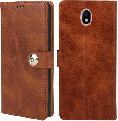 MG Star Flip Cover for Samsung Galaxy J7 Pro PU Leather Button Case Cover with Card Holder and Magnetic Stand(Brown, Shock Proof, Pack of: 1)