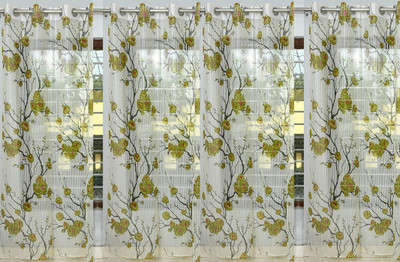 SIRJANHAAR 213 cm (7 ft) Door Tissue, Net Transparent Curtain (Pack Of 4)(Green, Printed)
