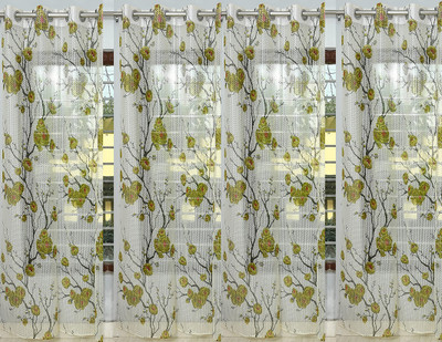 SIRJANHAAR 274 cm (9 ft) Long Door Tissue, Net Transparent Curtain (Pack Of 4)(Green, Printed)