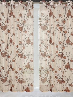REHAAN 152.4 cm (5 ft) Polyester Transparent Window Curtain (Pack Of 2)(Floral, Brown)