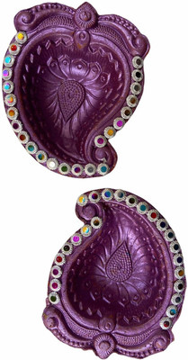Bravonix Mango shape Diya set pack of two Terracotta (Pack of 4) Table Diya Set(Height: 3 inch)