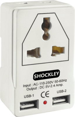 shockley Dual 2 USB Travel Charger -3 Pin & 2 Pin Universal Socket 2.4Amp 5V Worldwide Adaptor Adapter Worldwide Adaptor 2 Outlet Universal multi plug with 2 USB Charging Port (Pack of 1) Three Pin Plug(White) shockley Dual 2 USB Travel Charger -3 Pin & 2 Pin Universal Socket 2.4Amp 5V Worldwide Adaptor Adapter Worldwide Adaptor 2 Outlet Universal multi plug with 2 USB Charging Port (Pack of 1) Three Pin Plug(White)