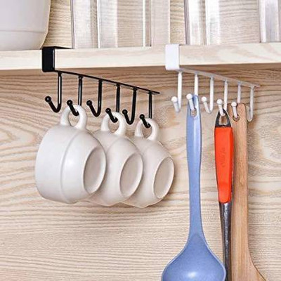 Valashiv Wall Hanger 6 Pin Nail Free Rack-182 Hook Rail 6 Hook Under The Cup Frame Shelf, Multifunctional Kitchen Cabinet is Suitable for Hanging Hook Rail Hook Rail (Pack of 1) Hook Rail 6(Pack of 1)