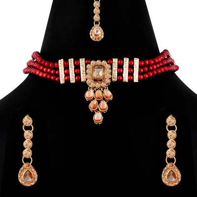 SILVER SHINE Alloy Gold-plated Maroon Jewellery Set(Pack of 1)