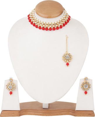 ashlyn creations Brass Gold-plated Red Jewellery Set(Pack of 1)