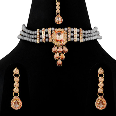ShreejiHuf Alloy Gold-plated Grey Jewellery Set(Pack of 1)