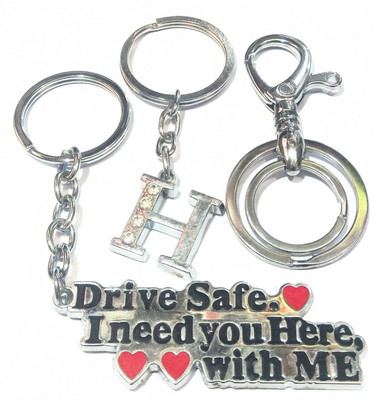 ROYALSHOP ALPHABET H LETTER ,DRIVE SAFE AND HOOK KEY RING SET OF 3 Key Chain