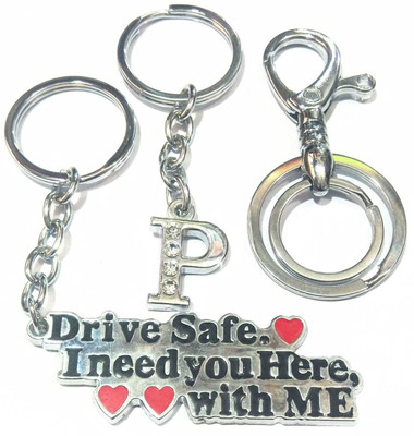 ROYALSHOP ALPHABET P LETTER ,DRIVE SAFE AND HOOK KEY RING SET OF 3 Key Chain