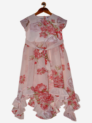 KiddoPanti Girls Midi/Knee Length Casual Dress(Pink, Short Sleeve)