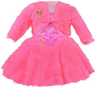 Wishkaro Girls Midi/Knee Length Party Dress(Pink, Full Sleeve)