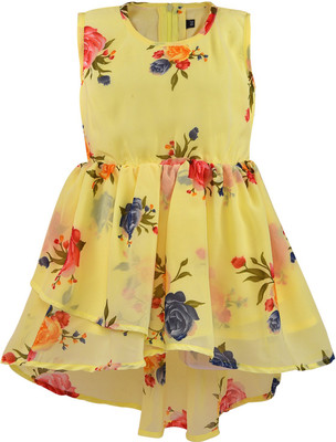 Wish Karo Baby Girls Midi/Knee Length Casual Dress(Yellow, Sleeveless)