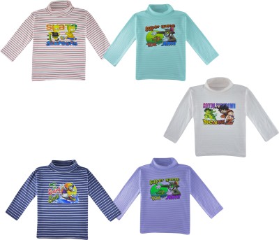 Jisha Baby Boys & Baby Girls Striped Cotton Blend T Shirt(Multicolor, Pack of 5)