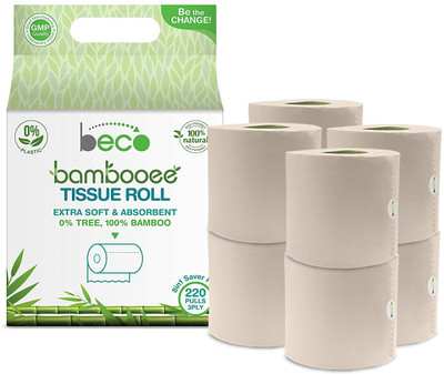 Beco Eco Friendly - Tissue Roll/ Toilet Tissue Paper (3 Ply) - 8 Rolls ( 220 Pulls Per Roll ) - Made from Bamboo(3 Ply, 220 Sheets)