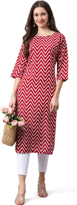 PINK WISH Women Abstract Flared Kurta(Red)