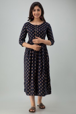 VARICOS Women Printed Flared Kurta(Blue)