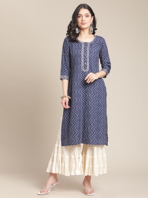 Varanga Women Bandhani Straight Kurta(Blue)