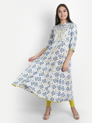 Saabhi Women Printed A-line Kurta(Blue)