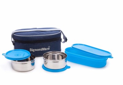 Signoraware 3510 Double Decker Stainless Steel Lunch Box Set with Bag, 3-Pieces,500+350+350 ml (Colour May Vary ) 3 Containers Lunch Box(1200 ml)