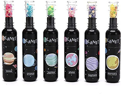 Ayat Retail | Space Theme Bottle Shape Highlighters | Set Of 6 | Fine Grip Marker Pen | Ideal Gifts For Stationery Hoarders & Kids.(Set of 6, Space Black)