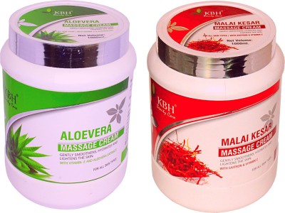 kbh Malai Kesar Massage Cream and Aloevera Massage Cream 1Kg + 1Kg Combo Pack with Aloevera Extracts, Saffron and Vitemin E .(2 kg)