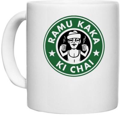 UDNAG White Ceramic Coffee / Tea 'Chai | Ramu Kaka Ki Chai' Perfect for Gifting [330ml] Ceramic Coffee Mug(330 ml)