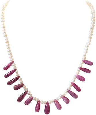 SURAT DIAMONDS Red Drop Ruby & Freshwater Pearl Necklace for Women Pearl, Ruby Metal Necklace
