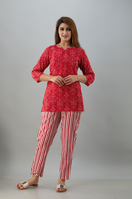 swadeshi fashion store Women Printed Red Top & Pyjama Set