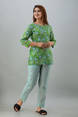 his&her Women Printed Green Top & Pyjama Set