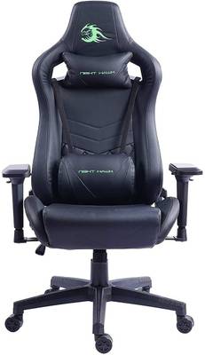 Night Hawk Ergonomic Gaming Office Chair with High Back Adjustable Arms Height Length Executive Revolving Lumbar and Neck Pillow Support Desk Chair (Black/NHC-203) Leather Office Adjustable Arm Chair