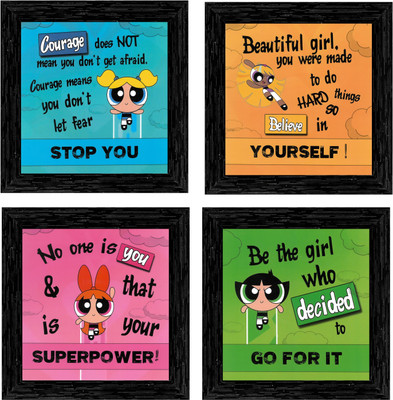 Indianara Set of 4 Girl Kids Motivational Quotes Framed Wall Hanging Laminated Paintings Matt Art Prints 9.5 inch x 9.5 inch each without Glass (2512BK) Digital Reprint 19 inch x 19 inch Painting(With Frame, Pack of 4)