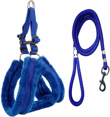 PAWS INTERNATIONAL Nylon Fur 1.25 Inch Dog Harness & Rope Leash(Chest Size: 28-34 inch) Dog Harness & Leash(Large, Blue)