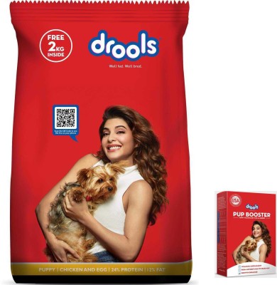 Drools Drools Chicken and Egg Puppy Dry Dog Food, 20kg (+2 kg Free Inside), 22 kg and Drools Pup Booster 300 Gram Chicken 15 kg Dry Young Dog Food
