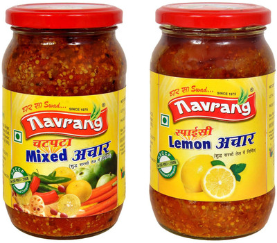 NAVRANG Organic Homemade Mixed Achaar And Lemon Pickle Mix Achaar I Traditional Achar | Trust of Quality Mixed, Lemon Pickle(2 x 400 g)