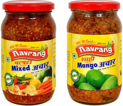 NAVRANG Organic Homemade Mixed Achaar And Mango Pickle Mix Achaar I Traditional Achar | Trust of Quality Mixed, Mango Pickle(2 x 200 g)