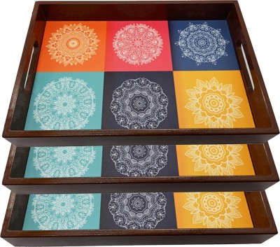 Angira handicrafts TRAY SET OF 2 mandala art with leaf pattern Tray(Pack of 3)