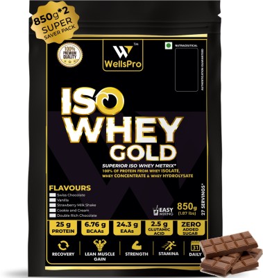 WellsPro ISO Whey Gold Protein Powder 1.7kg [54 ​Servings] Isolate Concentrate Hydrolysate Whey Protein(1.7 kg, Double Rich Chocolate)
